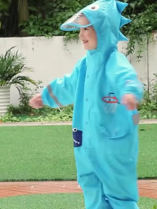 1-10 Years Old Children Raincoat Kids Boys Girls Waterproof Jumpsuit Hooded One-Piece Cartoon Dinosaur Baby Rainwear And Pants