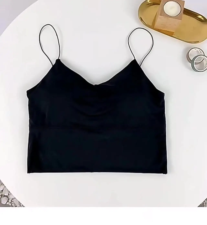1pc Women Solid Color Camisole Ice Silk Tube Seamless Sports Tank Top Wireless Underwear Padded Bra Bralette Vest
