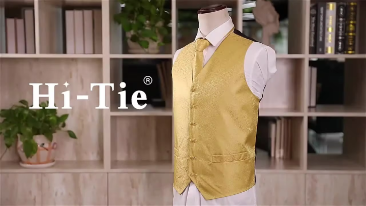 Hi-Tie Black Men Vest Paisley Jacquard Necktie Hankerchief Cufflinks Sets Male Sleeveless V-Neck Waistcoat Business Formal