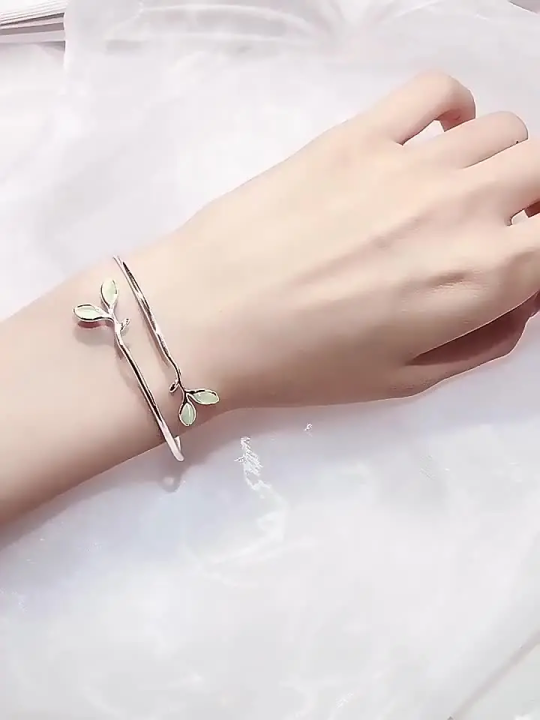 VENTFILLE 925 Stamp Silver Color Bangle for Women Green Opal Leaf Twigs Branch Jewelry Girls' Gift Dropshipping