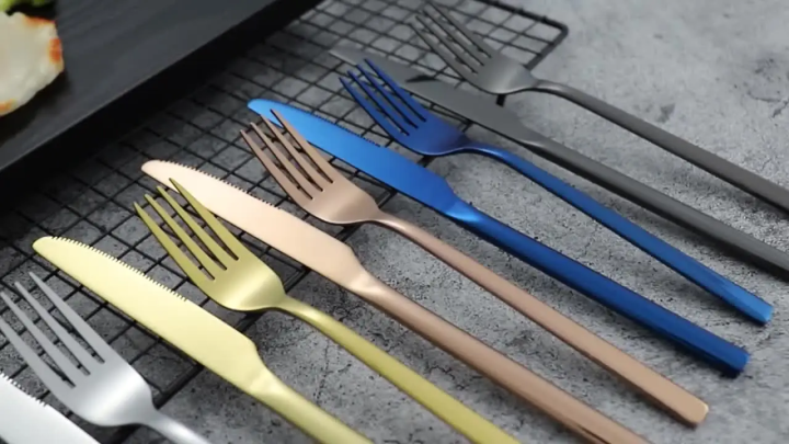 Western Tableware Black Dinnerware Set 6 Pieces Cutlery Set Stainless Steel Knife Fork IceTea Spoon Party Classic Silverware Set