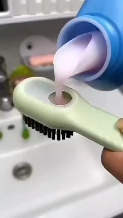 Cleaning Brush with Soap Dispenser, Long Handle Soft Bristle Shoe & Clothes Scrub Brush, Laundry Washing Brush for Household Cleaning