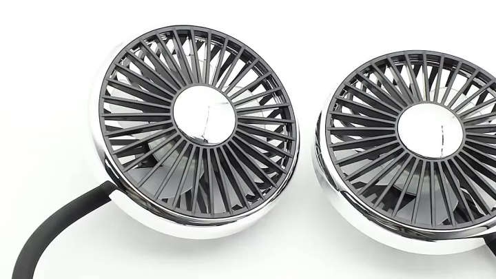 360° Rotation Double Head Car Back Seat Fan 5 Fan Blades 3-speed Wind Adjustment USB Auto Cooling Fans for Summer Car Accessorie