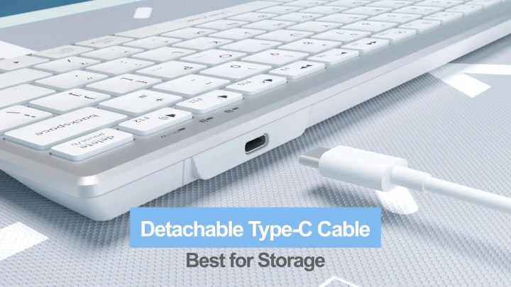 A4tech Fstyler FX51 Scissor Switch Compact Wired Keyboard - Detachable USB C Cable - Portable - Thin & Lightweight - Ultra Slim Keycaps - Multimedia FN Keys - For PC/Laptop/Mac