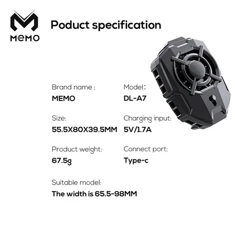 Memo DLA7 Phone Cooler – Best Cooling Fan | Dual Fan MEMO Cooler for Mobile Gaming & Performance