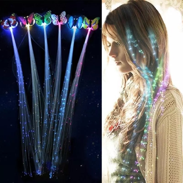 1Pc Flash LED Light Fiber Optic Braid Luminous Hair Wig Accessories Butterfly Glowing Clip Party Supplies