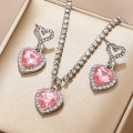 Enacolor 3Pcs Luxury Zircon Crystal Heart Necklace Earrings Jewelry Set for Women Girl Party Wedding Banquet Accessories Valentine's Day Gift. 