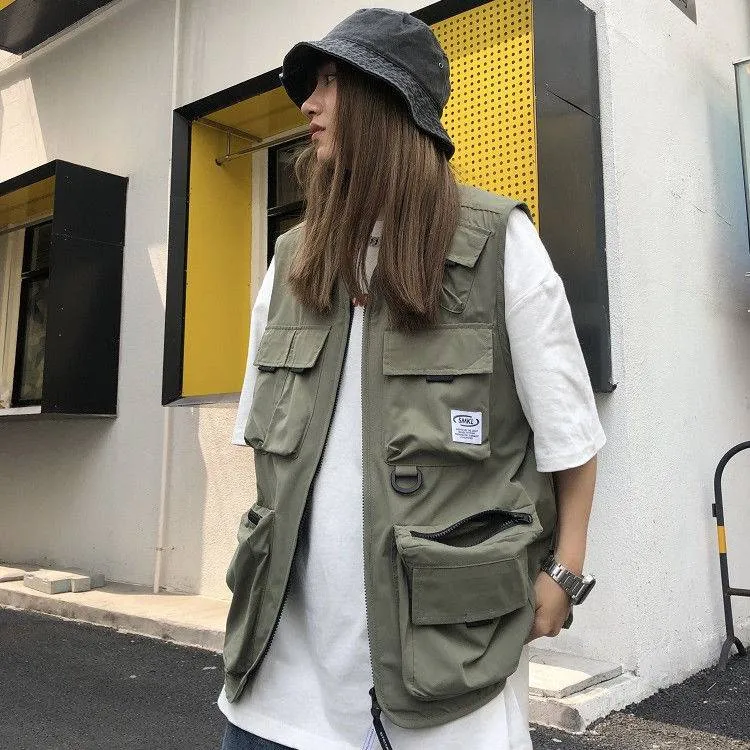 multi pocket vest Jacket Men and Women Sleeveless Vest Women Wear sleeveless jackets coats Cave Shoulder