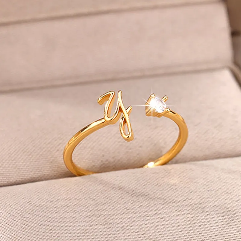 Gold Chic Jewelry Gold Bold Initial Letter Open Ring Adjustable