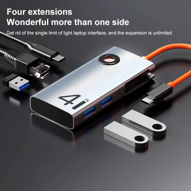 Rock Tr26 4 In 1 Type-C To Usb 3.0X3+Rj45 Portable Multifunctional Hub Docking Station