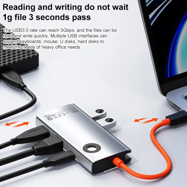 Rock Tr26 4 In 1 Type-C To Usb 3.0X3+Rj45 Portable Multifunctional Hub Docking Station