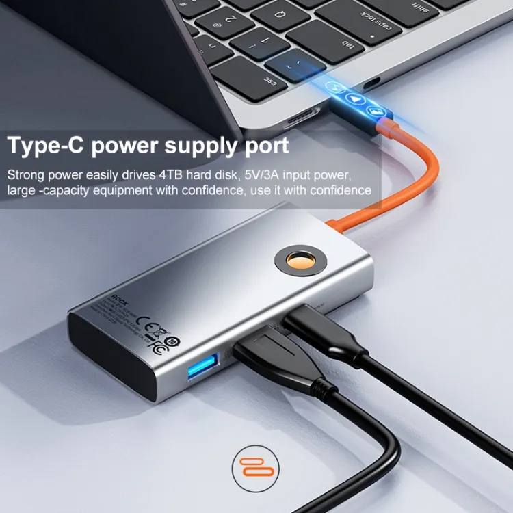 Rock Tr26 4 In 1 Type-C To Usb 3.0X3+Rj45 Portable Multifunctional Hub Docking Station