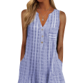 Women Summer Sleeveless Dress, Adults Casual Striped V-neck One-piece with Pockets.