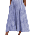 Women Summer Sleeveless Dress, Adults Casual Striped V-neck One-piece with Pockets.