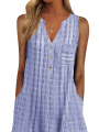 Women Summer Sleeveless Dress, Adults Casual Striped V-neck One-piece with Pockets.