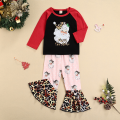 Ma&Baby Baby 2Pcs Christmas Outfits, Long Sleeve Santa Claus Print Tops + Flare Pants Set. 
