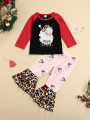 Ma&Baby Baby 2Pcs Christmas Outfits, Long Sleeve Santa Claus Print Tops + Flare Pants Set. 