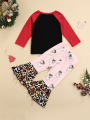 Ma&Baby Baby 2Pcs Christmas Outfits, Long Sleeve Santa Claus Print Tops + Flare Pants Set. 