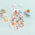 Brondwell Baby Girl's Romper, Flower/Stripe Pattern Sleeveless Tie-Up Shoulder Strap Infant Toddler Girl Sling Playsuit. 