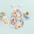 Brondwell Baby Girl's Romper, Flower/Stripe Pattern Sleeveless Tie-Up Shoulder Strap Infant Toddler Girl Sling Playsuit. 