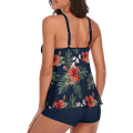 Women’s Two Piece Bikini Set Fashion Printing Suspender Tops and Solid Color High Waist Shorts. 