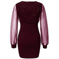 Eligible Women's Evening Dress Mesh Long Sleeve Sequin Embellished V-Neck Slim Cocktail Dress.