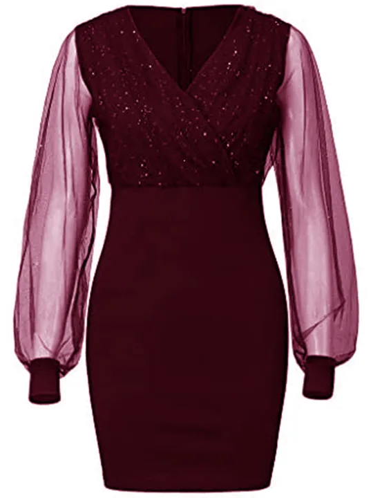 Eligible%20Women's%20Evening%20Dress%20Mesh%20Long%20Sleeve%20Sequin%20Embellished%20V-Neck%20Slim%20Cocktail%20Dress%20-%20Image%208
