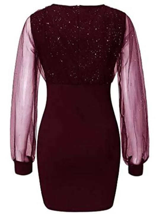 Eligible%20Women's%20Evening%20Dress%20Mesh%20Long%20Sleeve%20Sequin%20Embellished%20V-Neck%20Slim%20Cocktail%20Dress%20-%20Image%209