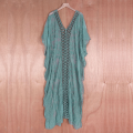 Jumperjuser-Women Summer Bikini Cover Up, Half Sleeve V-Neck Crochet Flower Hollow Sheer Slit Long Dress.