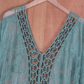 Jumperjuser-Women Summer Bikini Cover Up, Half Sleeve V-Neck Crochet Flower Hollow Sheer Slit Long Dress.