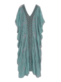 Jumperjuser-Women Summer Bikini Cover Up, Half Sleeve V-Neck Crochet Flower Hollow Sheer Slit Long Dress.