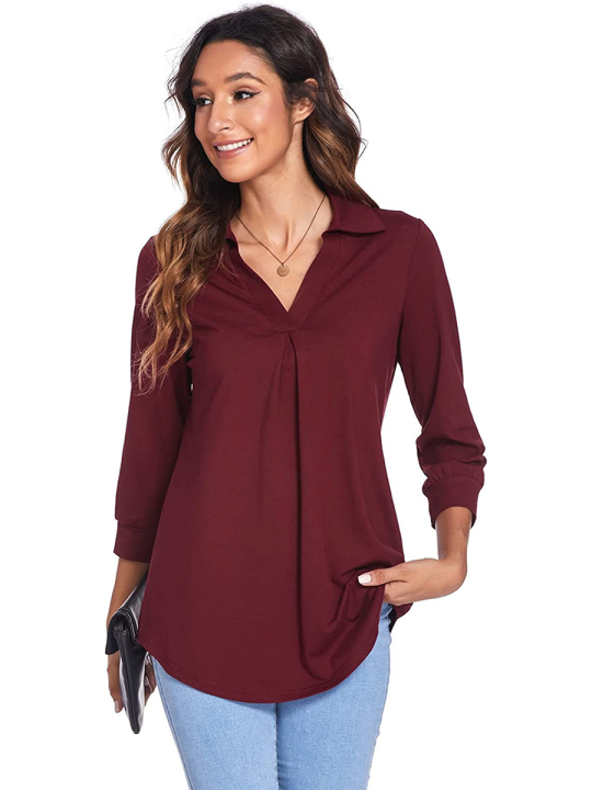 Spring%20flowers%20Women%20Loose%20Shirt,%20Adults%20Casual%20Solid%20Color%20V-neck%20Three-quarter%20Sleeve%20Pullover%20-%20Image%206