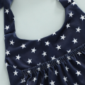 2 Pcs Infant Independence Day Outfits, Girls Tie-up Ruffled Star & Stripe Print Halter Tops + Ripped Jeans with Pockets. 