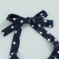 2 Pcs Infant Independence Day Outfits, Girls Tie-up Ruffled Star & Stripe Print Halter Tops + Ripped Jeans with Pockets. 
