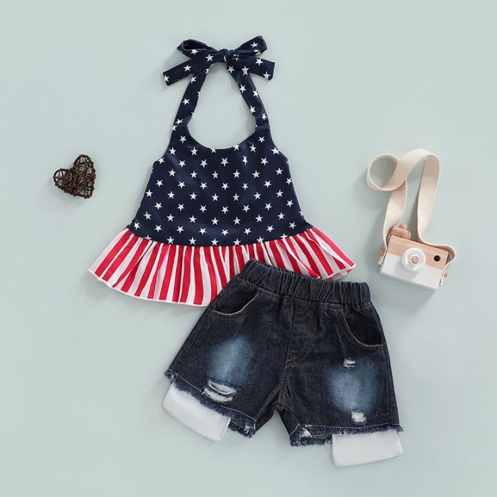 2%20Pcs%20Infant%20Independence%20Day%20Outfits,%20Girls%20Tie-up%20Ruffled%20Star%20&%20Stripe%20Print%20Halter%20Tops%20+%20Ripped%20Jeans%20with%20Pockets%20-%20Image%203
