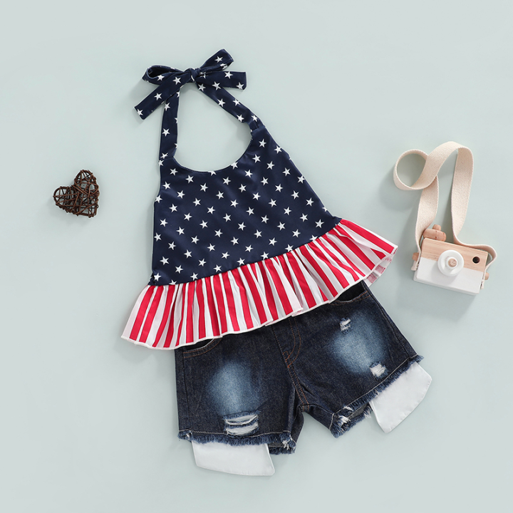 2%20Pcs%20Infant%20Independence%20Day%20Outfits,%20Girls%20Tie-up%20Ruffled%20Star%20&%20Stripe%20Print%20Halter%20Tops%20+%20Ripped%20Jeans%20with%20Pockets%20-%20Image%205