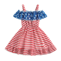 Kids Girls Independence Day Dress Stars Stripe Print Ruffles Sling Dress Toddler Summer Sleeveless Princess Dress. 