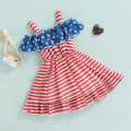 Kids Girls Independence Day Dress Stars Stripe Print Ruffles Sling Dress Toddler Summer Sleeveless Princess Dress. 