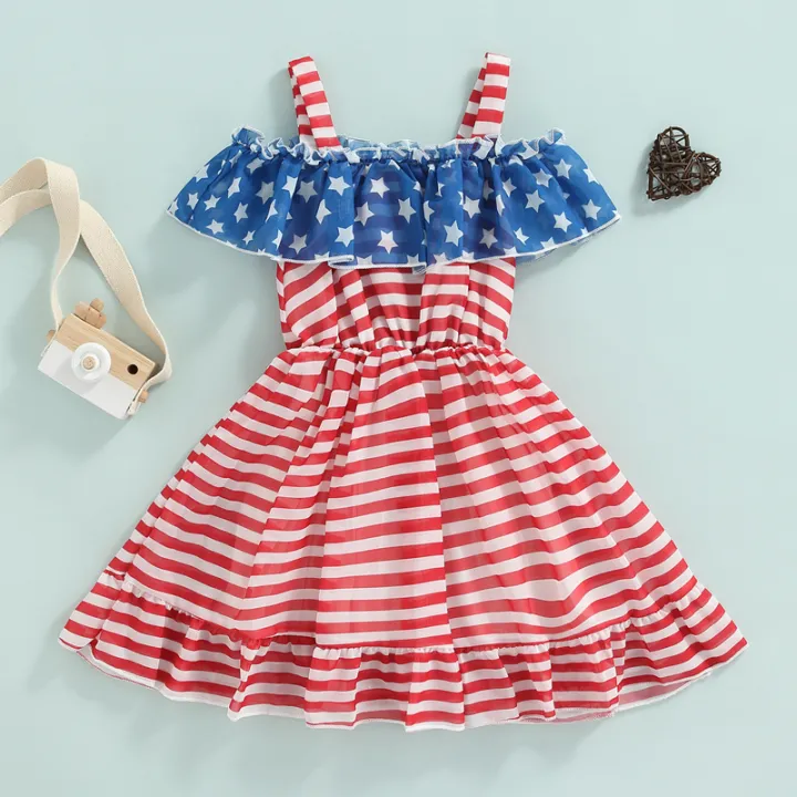 Kids%20Girls%20Independence%20Day%20Dress%20Stars%20Stripe%20Print%20Ruffles%20Sling%20Dress%20Toddler%20Summer%20Sleeveless%20Princess%20Dress%20-%20Image%203