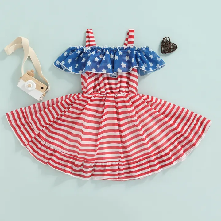 Kids%20Girls%20Independence%20Day%20Dress%20Stars%20Stripe%20Print%20Ruffles%20Sling%20Dress%20Toddler%20Summer%20Sleeveless%20Princess%20Dress%20-%20Image%204