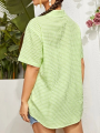 Jumperjuser-Women's Casual Blouse, Turn-Down Collar Short Sleeve Plaid Printed Cardigan Loose Button-Down Shirt.