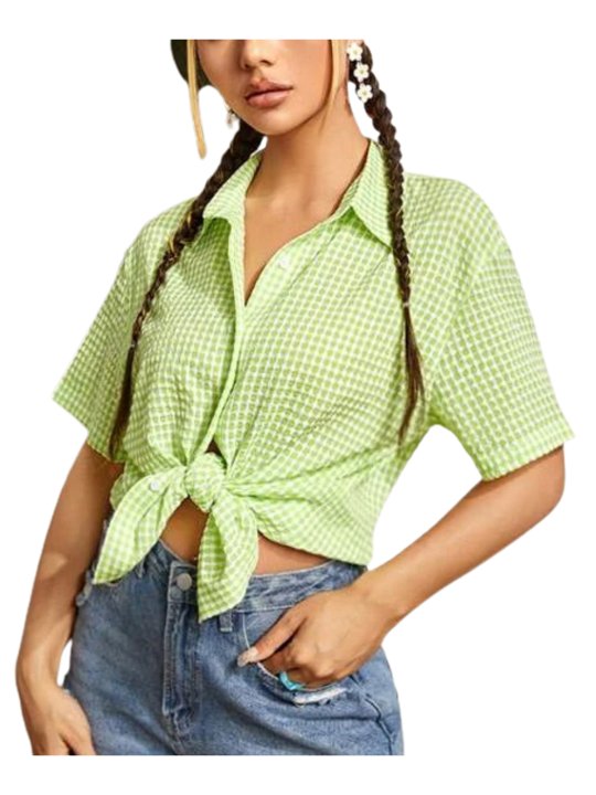 Jumperjuser-Women's%20Casual%20Blouse,%20Turn-Down%20Collar%20Short%20Sleeve%20Plaid%20Printed%20Cardigan%20Loose%20Button-Down%20Shirt%20-%20Image%208