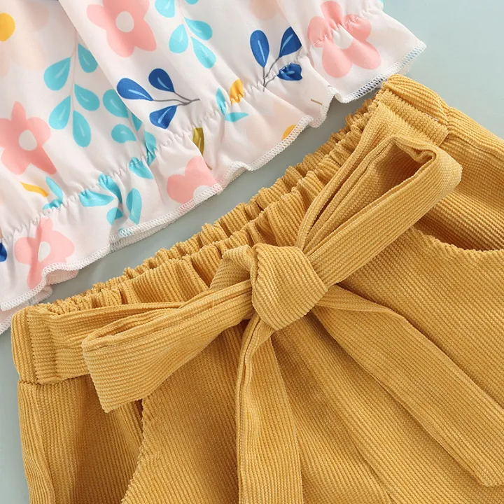 Eligible%20Two%20Piece%20Girl%E2%80%99s%20Clothes%20Set%20Fashion%20Flower%20Printed%20Short%20Sleeve%20T-shirt%20and%20Solid%20Color%20Shorts%20-%20Image%207