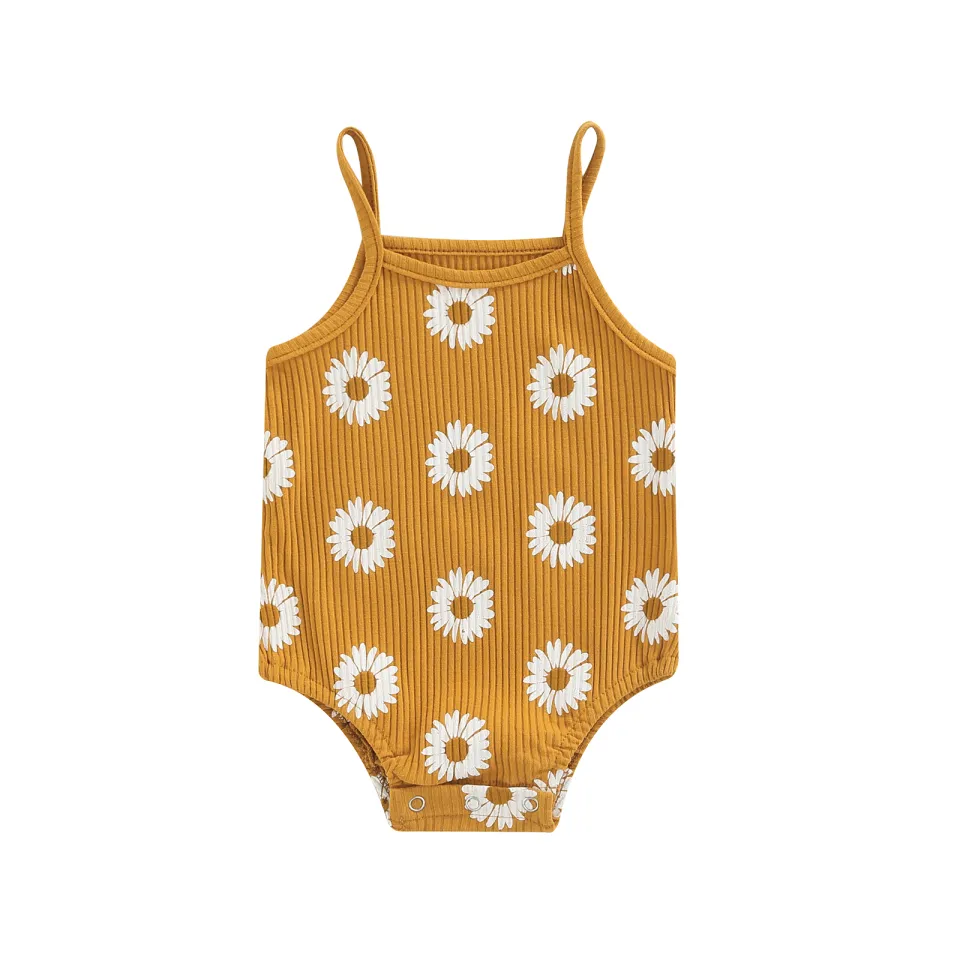 Newborn Baby Summer Romper, Sleeveless Spaghetti Strap Daisy Print