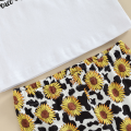 Eligible Little Girls 2Pcs Outfits, Short Sleeve Pattern Letter Print Round Neck Pullover + Elastic Waist Sunflower Print Trousers. 