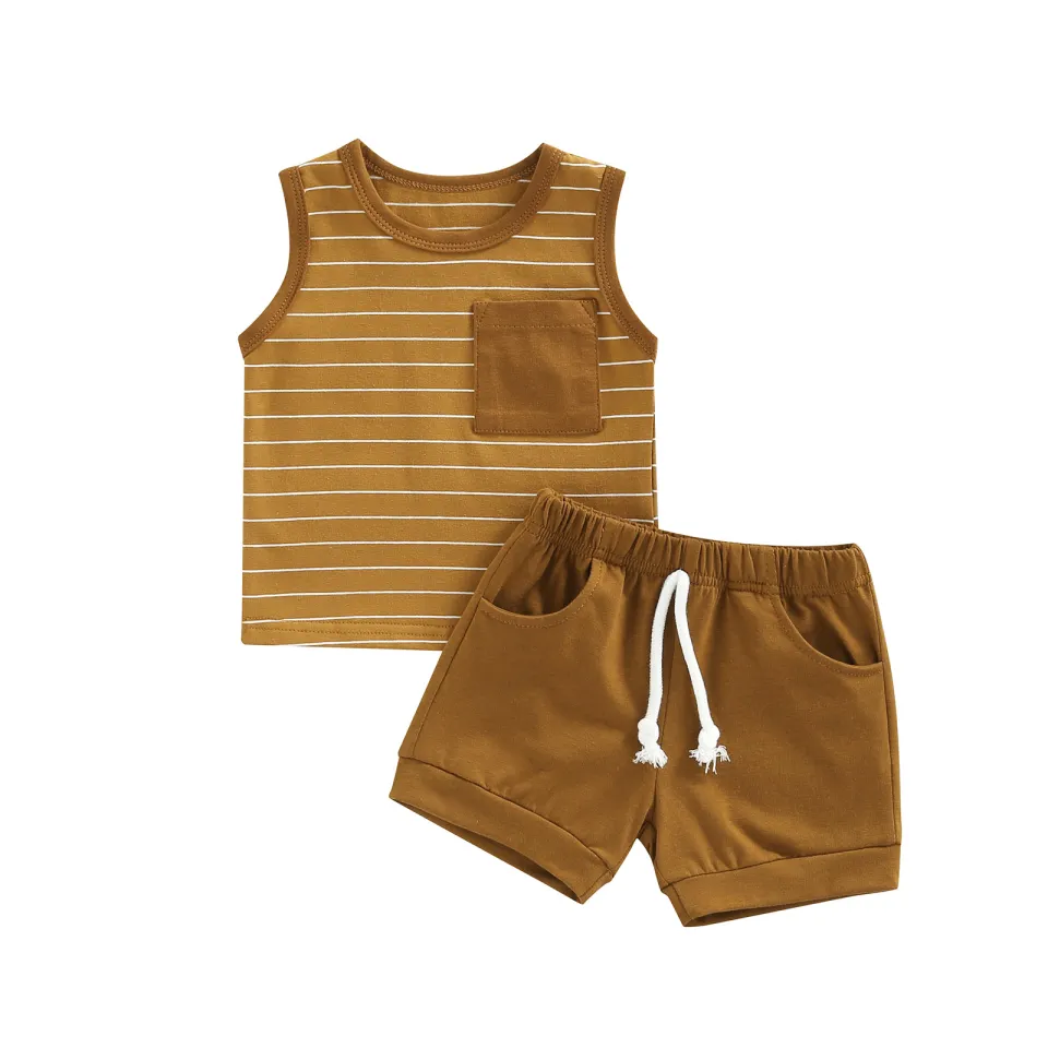 Infant Baby Boys Pieces Outfits, Stripe Round Neck Sleeveless
