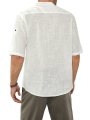 Canis-Men's Blouse, Half Button Stand Collar Elbow-Length Sleeve Casual Loose Pullover T-shirt for Male.