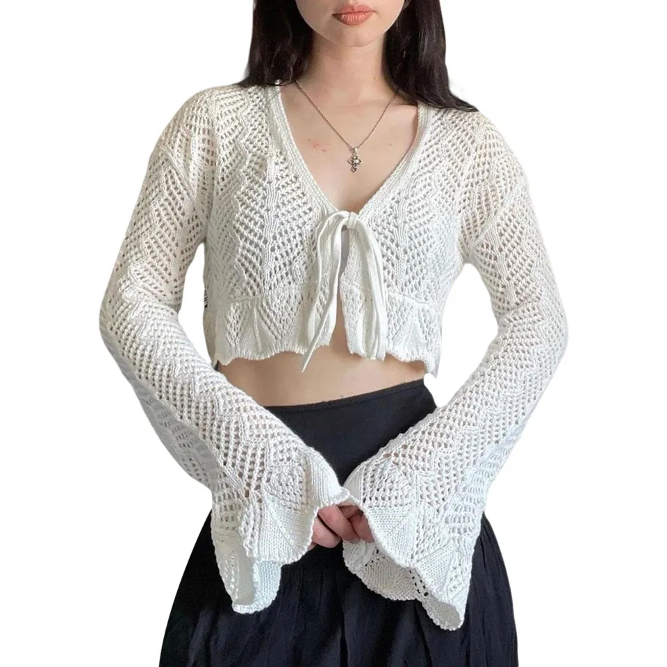 Long sleeve button up crop top hotsell