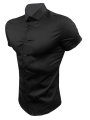 Canis-Men Casual Shirt, Solid Color Short Sleeve Lapel Neck Slim Fit Button-Down Leisure Tops. 