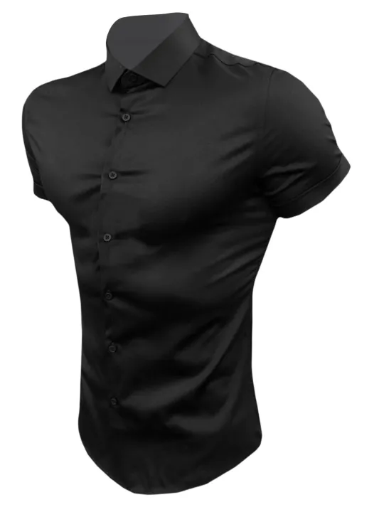 Canis-Men%20Casual%20Shirt,%20Solid%20Color%20Short%20Sleeve%20Lapel%20Neck%20Slim%20Fit%20Button-Down%20Leisure%20Tops%20-%20Image%208